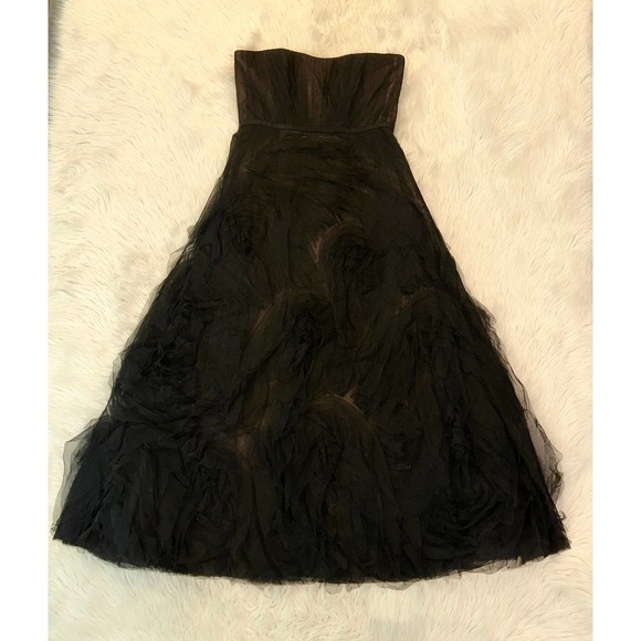 Marchesa Notte Strapless Textured Tulle Gown Corset Formal Black Tie Dress Black - Picture 6 of 16